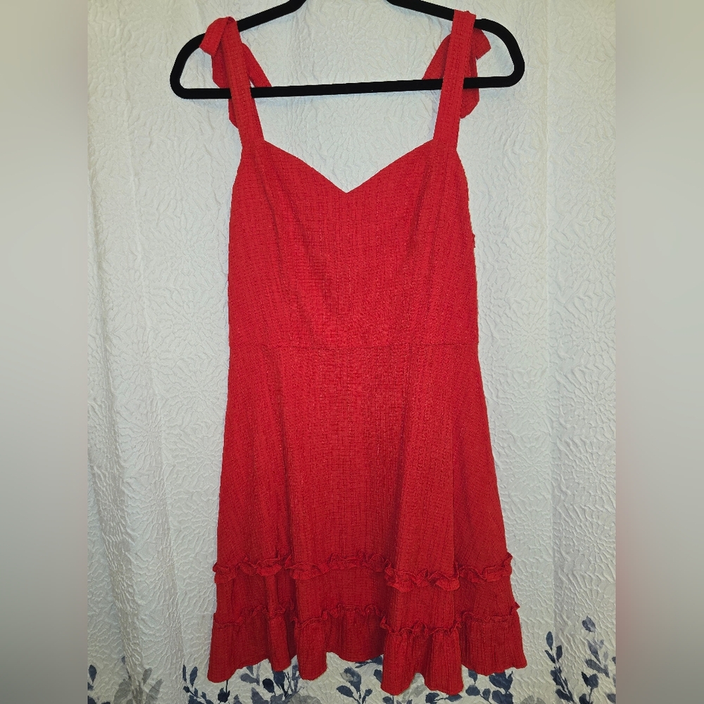 Red Sleeveless Dress with Ruffle Hem